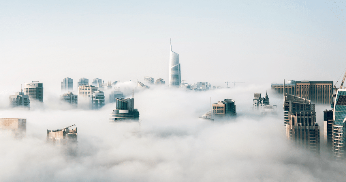 Buildings in clouds