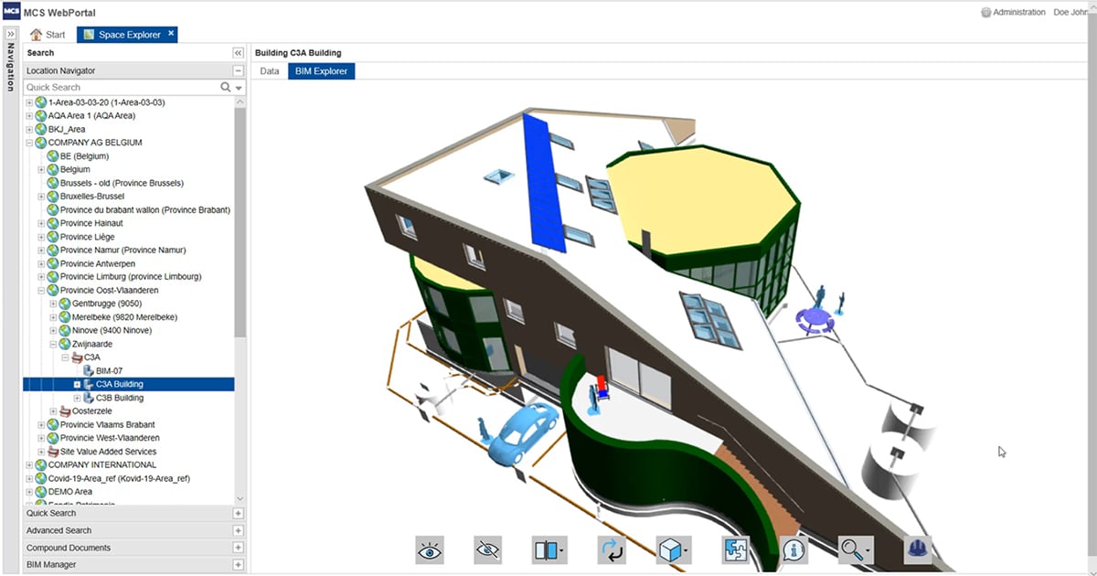 Capture d'écran du modèle de bâtiment C3A dans Spacewell IWMS