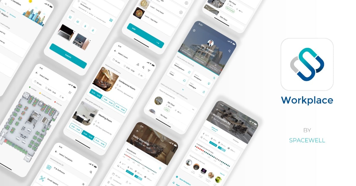 Collage van schermafbeeldingen van de Workspace app