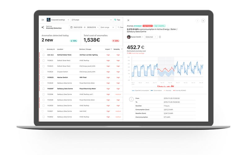 Computadora portátil con Spacewell Energy Optimize